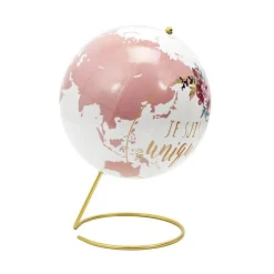 Globe Terrestre Déco Girly 29cm Blanc & Rose