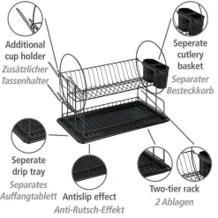 Égouttoir vaisselle à 2 niveaux - Noir