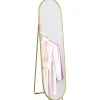Grand miroir sur pied - miroir mural ovale avec support - dim. 40L x 160H cm - métal doré