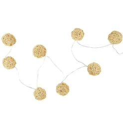 Guirlande Lumineuse 8 LED Boule Rotin 156cm Naturel