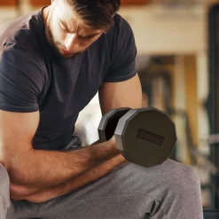 Haltère courte dodécagonale 15 Kg - poignée antidérapante - métal caoutchouc noir