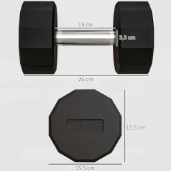 Haltère courte dodécagonale 15 Kg - poignée antidérapante - métal caoutchouc noir
