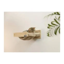 Hamac mural pour chats - KERBL - TIMBER - 38 x 33,5 x 16 cm - Bois massif - Tissu peluche