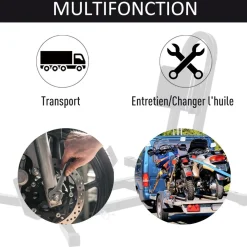 HOMCOM Rail de support universel pour moto - support béquille moto - bloque roue 17 à 21 pouces métal époxy noir