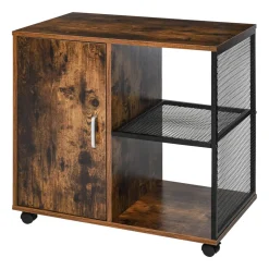 HOMCOM Support d'imprimante - caisson organiseur bureau - placard porte, 2 niches, grand plateau - panneaux particules coloris boisé métal noir