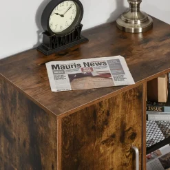 HOMCOM Support d'imprimante - caisson organiseur bureau - placard porte, 2 niches, grand plateau - panneaux particules coloris boisé métal noir