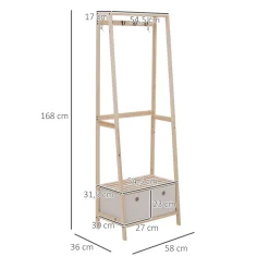 HOMCOM Vestiaire d'entrée porte-manteau 4 patères 2 tiroirs polyester gris clair 2 étagères bois de sapin