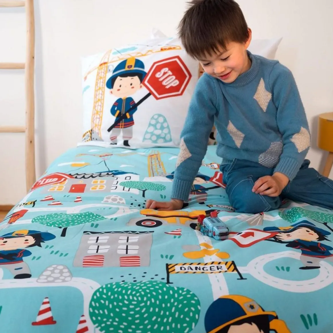 Housse de couette 140x200 + 1 taie Fuego coton adouci 57 fils