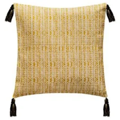 Housse de Coussin 4 Pompons 40x40cm Ocre