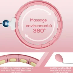 Hula Hoop fitness réglable dia. 76-113 cm - picots massage intégrés, segments amovibles - blanc rose