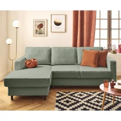 Jake - canapé d'angle gauche 4 places convertible avec coffre en fausse fourrure