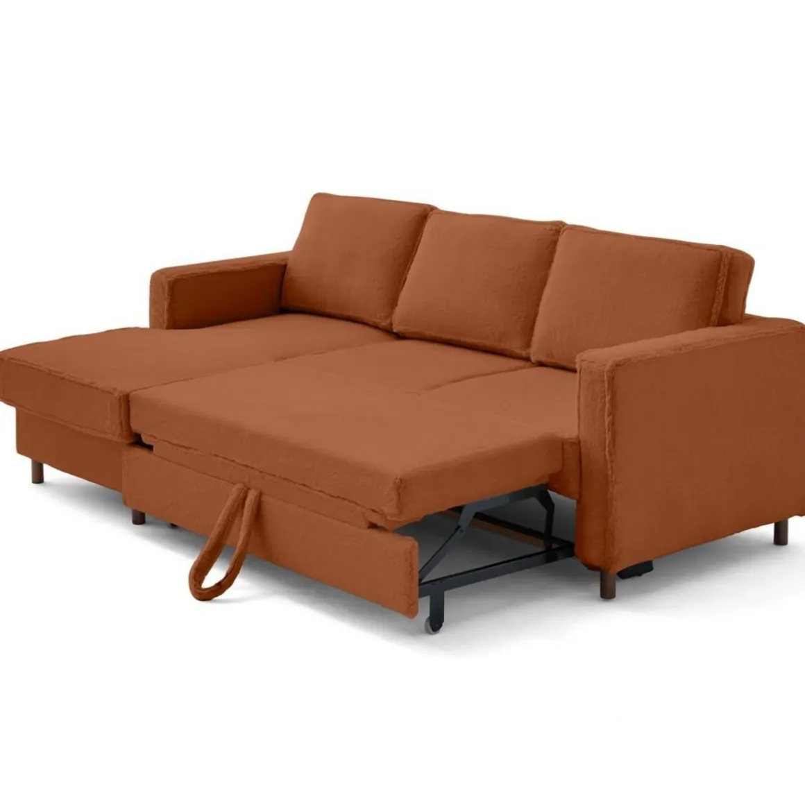 Jake - canapé d'angle gauche 4 places convertible avec coffre en fausse fourrure