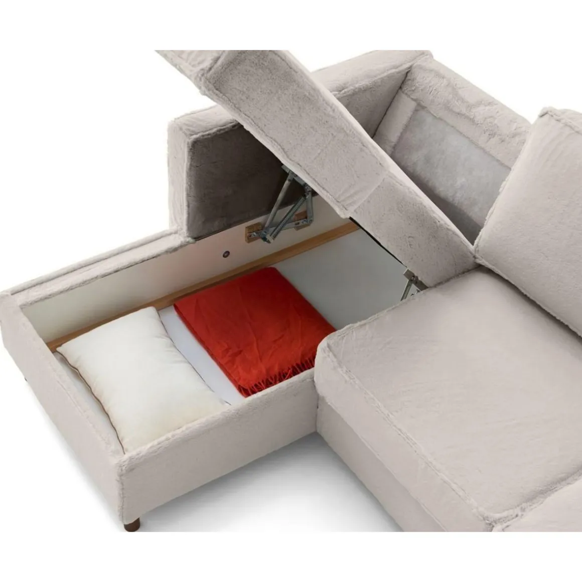 Jake - canapé d'angle gauche 4 places convertible avec coffre en fausse fourrure