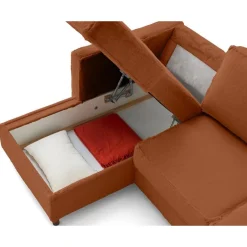 Jake - canapé d'angle gauche 4 places convertible avec coffre en fausse fourrure