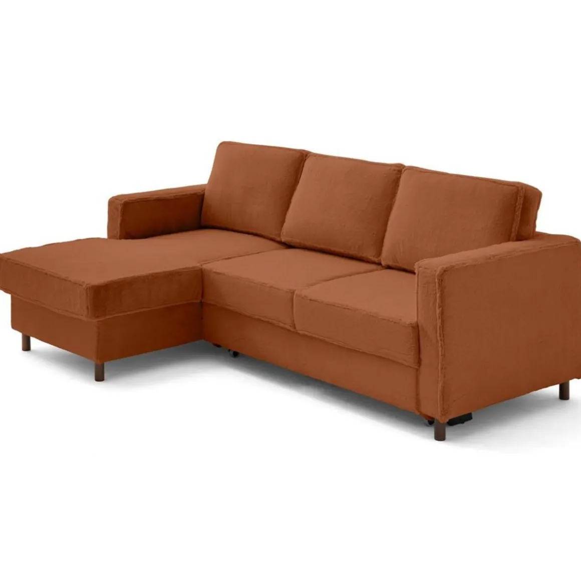 Jake - canapé d'angle gauche 4 places convertible avec coffre en fausse fourrure