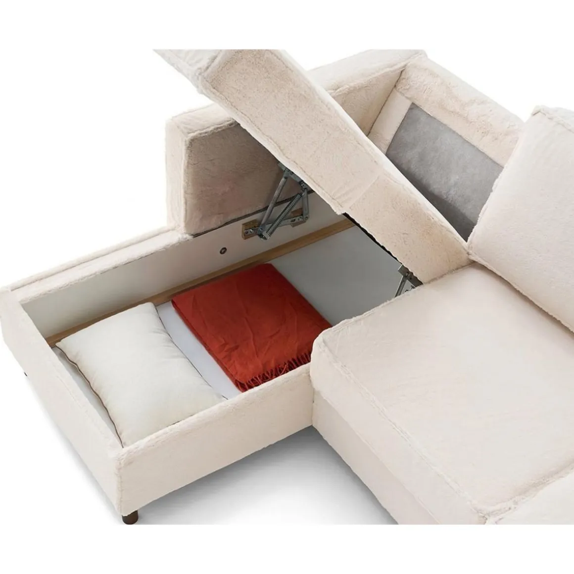 Jake - canapé d'angle gauche 4 places convertible avec coffre en fausse fourrure