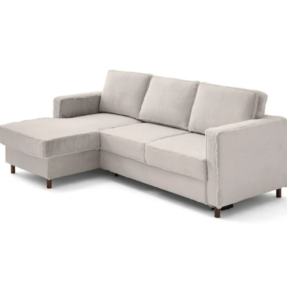 Jake - canapé d'angle gauche 4 places convertible avec coffre en fausse fourrure