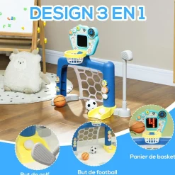 Jeux sportifs 3 en 1 enfant 18-48 mois - foot, basket, golf - effets lumineux sonores bleu
