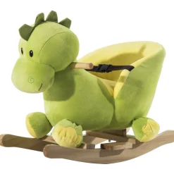 Jouet à bascule dinosaure ceinture de sécurité effet sonore 32 chansons bois peluche verte