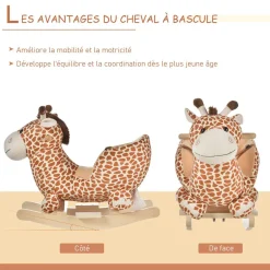 Jouet à bascule modèle girafon ceinture de sécurité fonction musicale 32 pistes marron beige