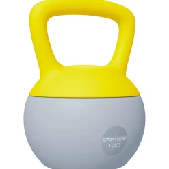 Kettlebell 10 Kg - prise ergonomique - entraînement musculaire & haltérophilie - PVC gris jaune