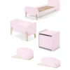 KIDDY Rose Lit simple ave sommier + Chevet + Etagères 45cm et 65cm + Coffre à jouets