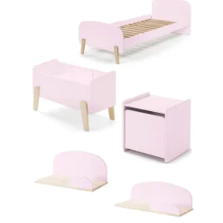 KIDDY Rose Lit simple ave sommier + Chevet + Etagères 45cm et 65cm + Coffre à jouets
