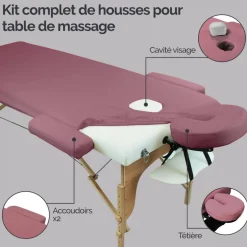 Kit complet de housses pour table de massage - Éponge - Vieux rose