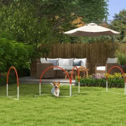 Kit d'agilité pour chien 4 pièces - hooper agility - arceaux entrainement, obstacle, sac de transport inclus - orange