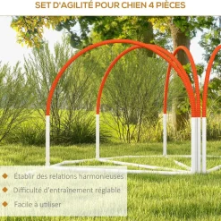 Kit d'agilité pour chien 4 pièces - hooper agility - arceaux entrainement, obstacle, sac de transport inclus - orange
