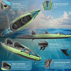 Kit de kayak avec 2 pagaies max 160 kg sac de transport inclus
