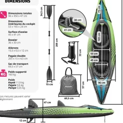 Kit de kayak avec 2 pagaies max 160 kg sac de transport inclus