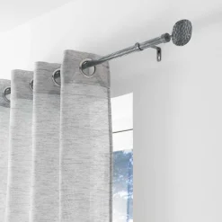 Kit de tringle à rideaux extensible Disque Martelé - L210 /L380 cm - Patine gris