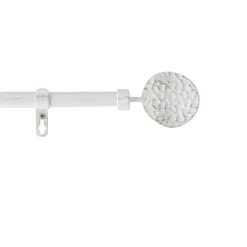 Kit de tringle à rideaux extensible Disque Martelé - L210 /L380 cm - Patine Blanc