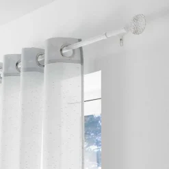 Kit de tringle à rideaux extensible Disque Martelé - L210 /L380 cm - Patine Blanc