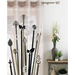 Kit de tringle à rideaux extensible Disque Martelé - L210 /L380 cm - Patine Blanc