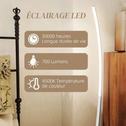 Lampadaire arc design LED - luminosité réglable - H.147 cm - alliage alu.