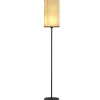 Lampadaire droit style contemporain H.161 cm métal noir abat-jour beige effet lin