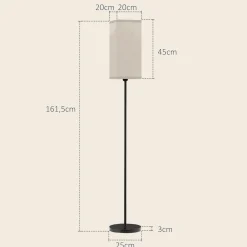Lampadaire droit style contemporain H.161 cm métal noir abat-jour beige effet lin
