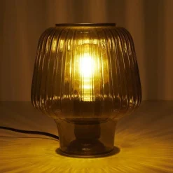 Lampe à Poser Verre Fumé Champignon 21cm Noir