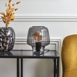 Lampe à Poser Verre Fumé Champignon 21cm Noir