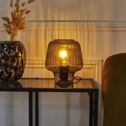 Lampe à Poser Verre Fumé Champignon 21cm Noir