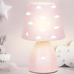 Lampe de Chevet Enfant Nuages 19cm Rose