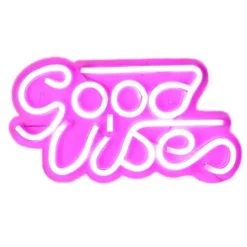 Lampe Led Effet Néon Good Vibes 33cm Rose