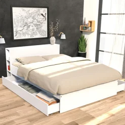 Lit 140 x 190 cm avec tête étagère et 2 tiroirs lit ALGA