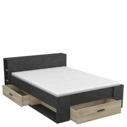 Lit 140 x190 cm avec tête de lit et rangements ILIAN