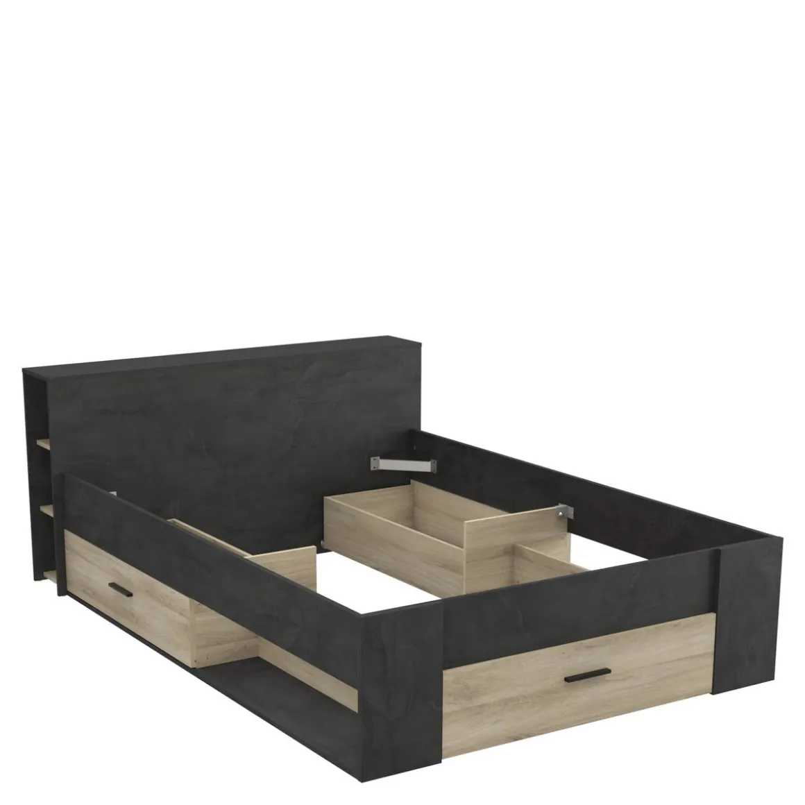 Lit 140 x190 cm avec tête de lit et rangements ILIAN