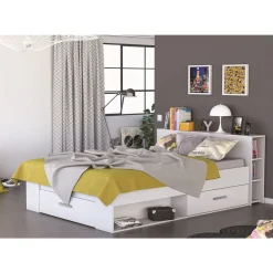 Lit 140 x190 cm avec tête de lit et rangements ILIAN