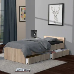 Lit avec rangements 90x190 cm, 2 tiroirs et tête de lit CAMA