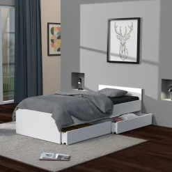 Lit avec rangements 90x190 cm, 2 tiroirs et tête de lit CAMA
